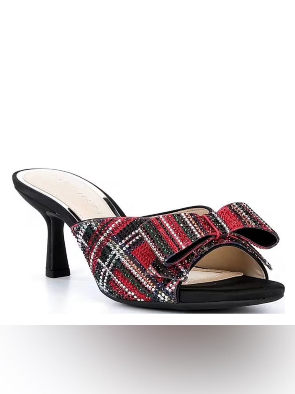 NWT Alex Marie Bridget Plaid Rhinestone Bow Slide Sandals Red Multi Size 8 Heels